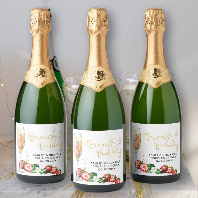 Brunch & Bubbly Strawberry Sparkling Wine Glass Label (Bottle Labels Strawberries and Champagne bridal shower Collection)