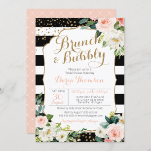 Brunch & Bubbly Stripe Blush Floral Bridal Shower Invitation