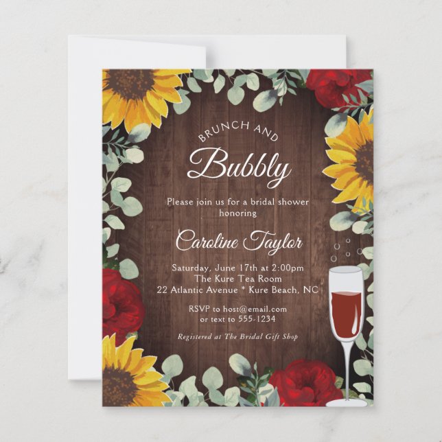 Brunch Bubbly Sunflowers Roses Wine Bridal Shower  (Front)