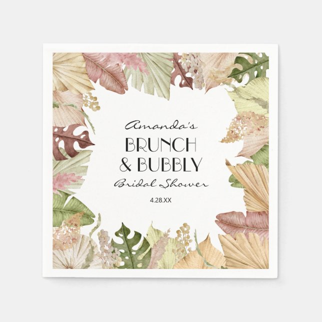 Brunch Bubbly Tropical Leaves Bridal Shower Napkin (Front)