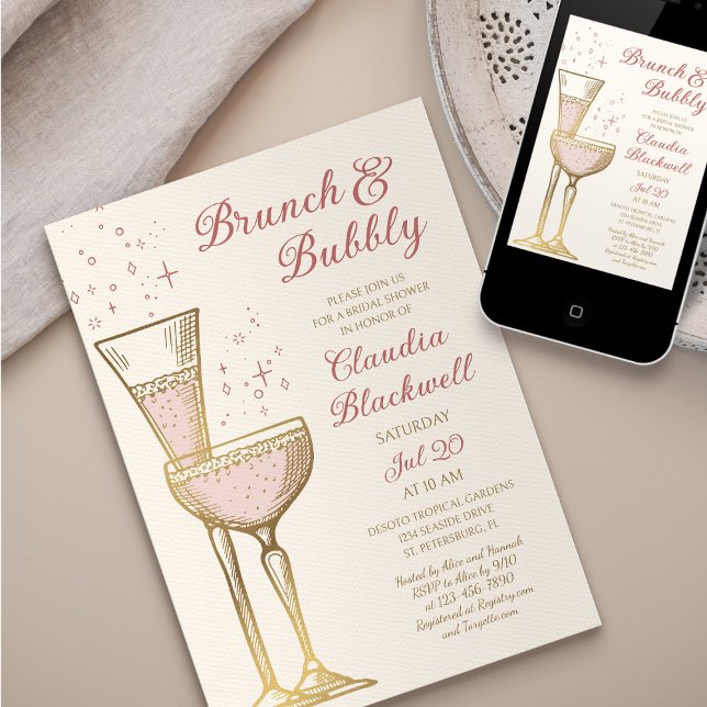 Brunch Bubbly Vintage Bridal Shower Invitation (Creator Uploaded)