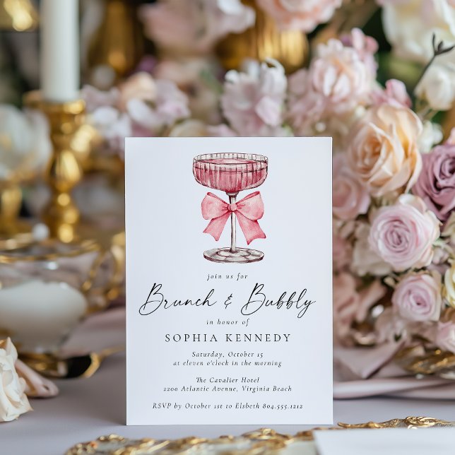 Brunch & Bubbly Watercolor Champagne Bridal Shower Invitation (Brunch and Bubbly Watercolor Pink Champagne Bridal Shower Invitation )