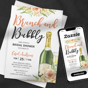 Brunch & Bubbly Watercolor Floral Bridal Shower Invitation