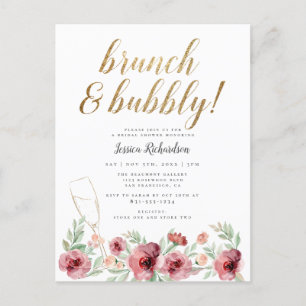 Brunch & Bubbly   Watercolor Floral Bridal Shower Invitation Postcard