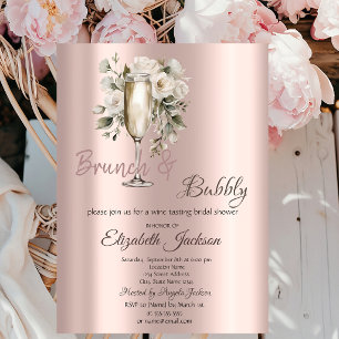  Brunch & Bubbly White Roses Drips Bridal Shower   Invitation