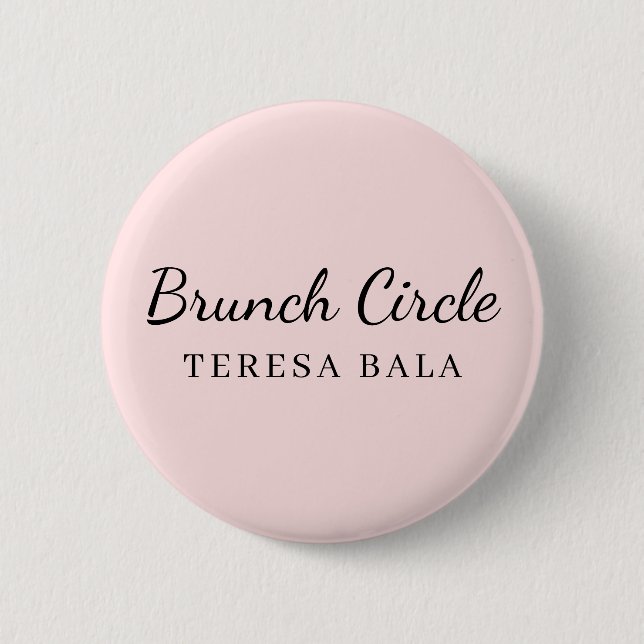 Brunch Club | Pink Handwritten Script Name Design 2 Inch Round Button (Front)