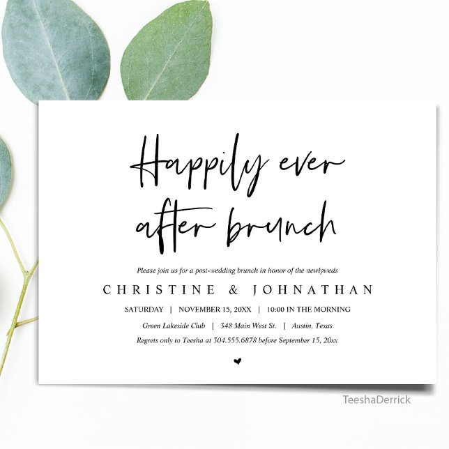 Brunch de déjeuner après le mariage, invitation (Happily Ever After Brunch, Wedding Elopement Celebration in Modern Minimalist design themed)