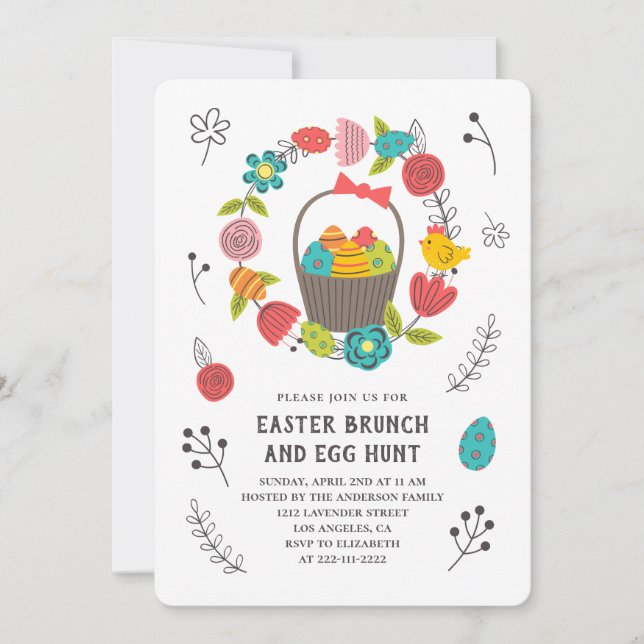 Brunch de Pâques. Chasse aux oeufs. Invitation au  (Devant)
