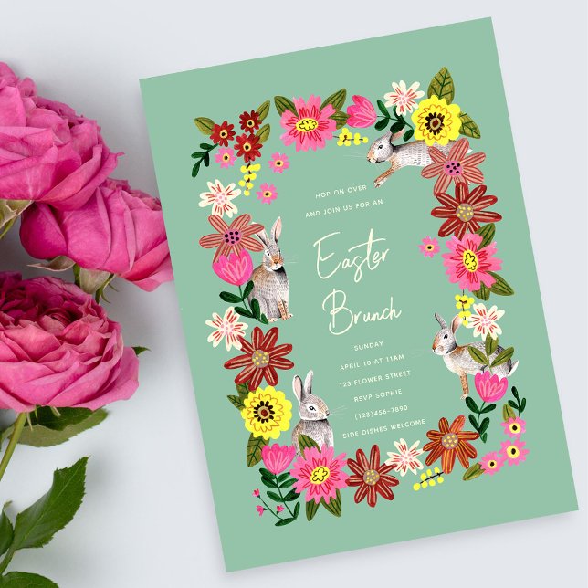 Brunch de Pâques invitation lapin floral (Créateur téléchargé)