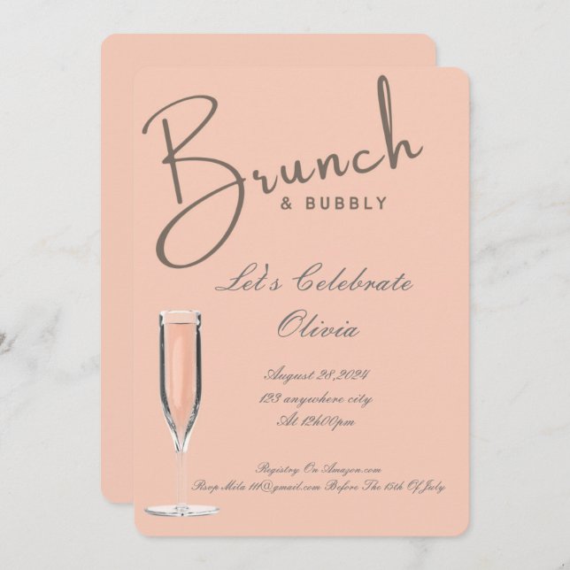 BRUNCH ET BUBBLY BRIDAL DOUCHE INVITATION (Devant / Derrière)