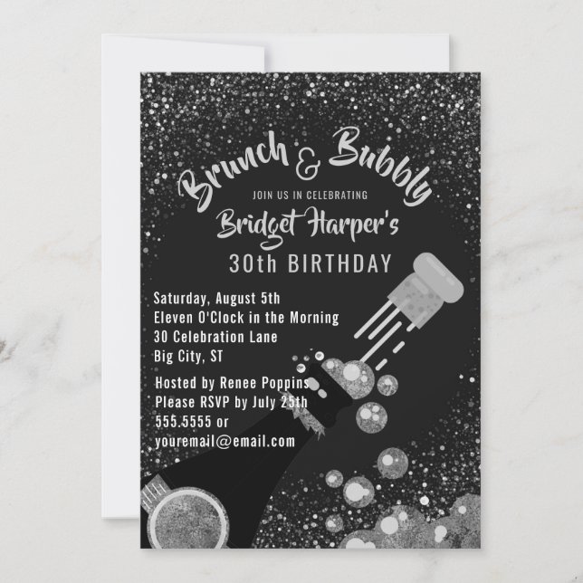 Brunch et Bubbly Champagne Invitation d'anniversai (Devant)