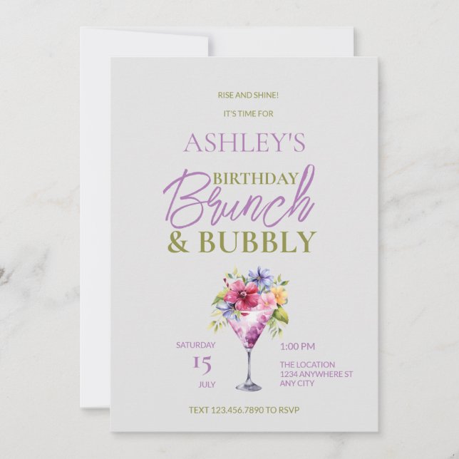 Brunch et Bubbly Invitation d'anniversaire (Devant)