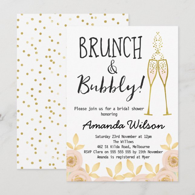 Brunch Et Bubbly Invitation De Douche Mariale (Devant / Derrière)
