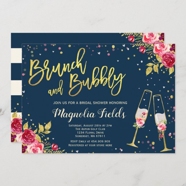 Brunch Et Bubbly Invitation De Douche Nuptiale Flo (Devant / Derrière)
