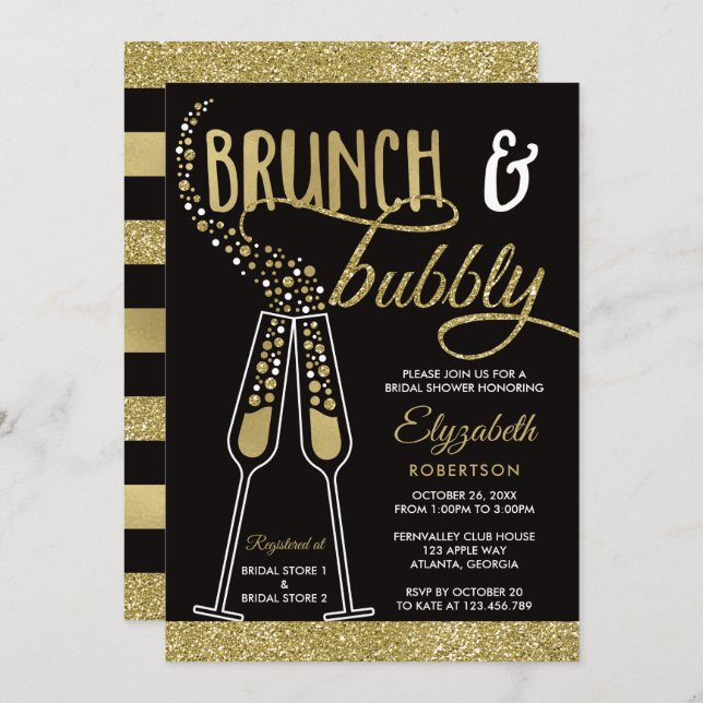 Brunch et Bubbly Invitation Fête des mariées, Faux (Devant / Derrière)