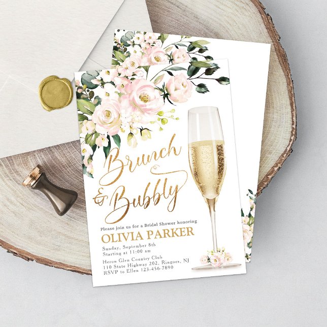 Brunch et Bubbly Shower Invitation Gold (Créateur téléchargé)