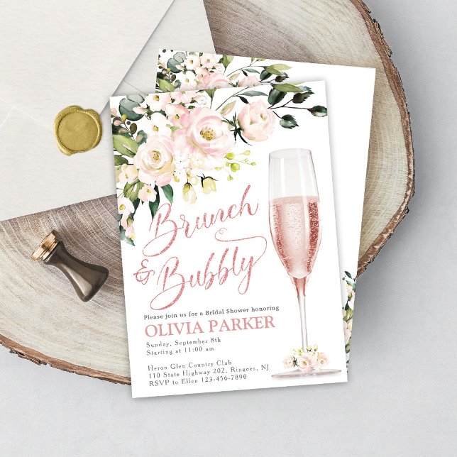 Brunch et Bubbly Shower Invitation Rose Gold (Créateur téléchargé)