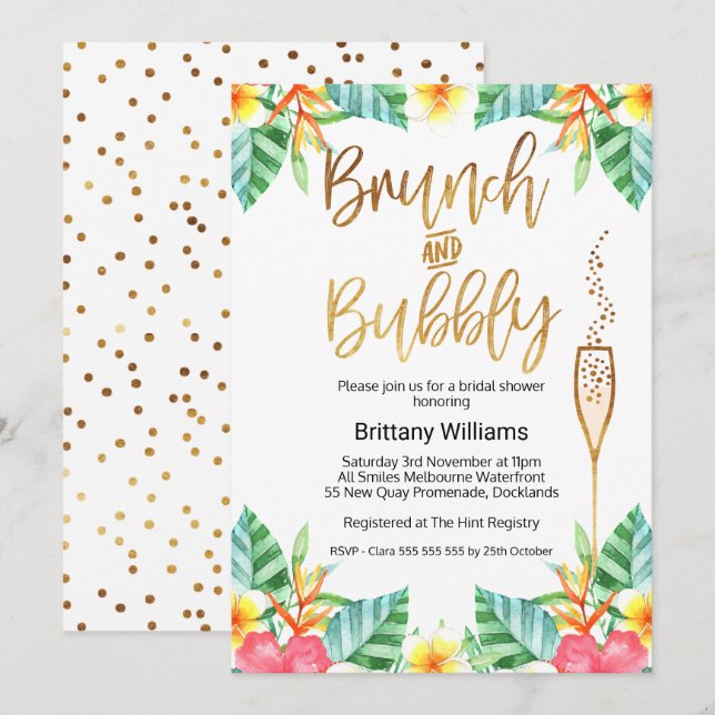 Brunch et Bubbly Tropica Invitation de douche nupt (Devant / Derrière)