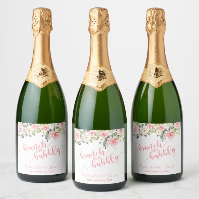 Brunch et Étiquette à vin mousseux - Texte rose (Bouteilles)