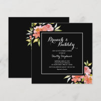 Brunch floral chic et invitations noires bulles
