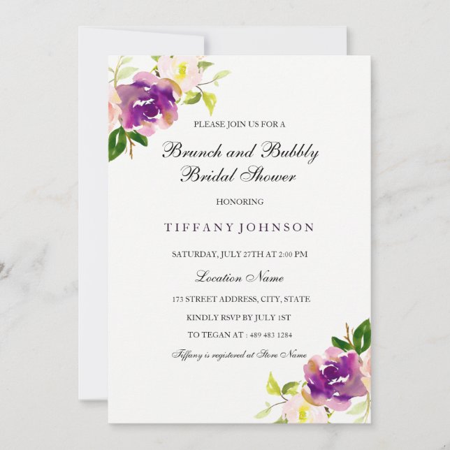 Brunch Floral Et Bubbly Invitation De Douche Maria (Devant)