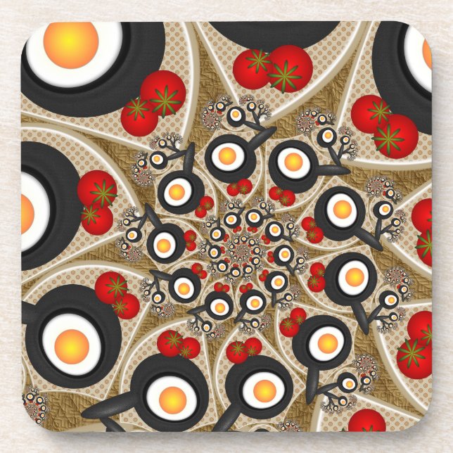 Brunch Fractal Art Funny Food, Tomatoes, Eggs Coaster (Front)