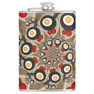Brunch Fractal Art Funny Food, Tomatoes, Eggs Hip Flask