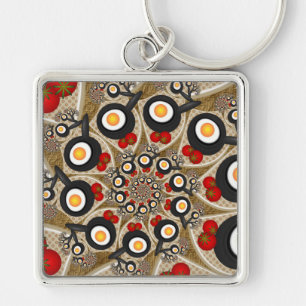 Brunch Fractal Art Funny Food, Tomatoes, Eggs Keychain