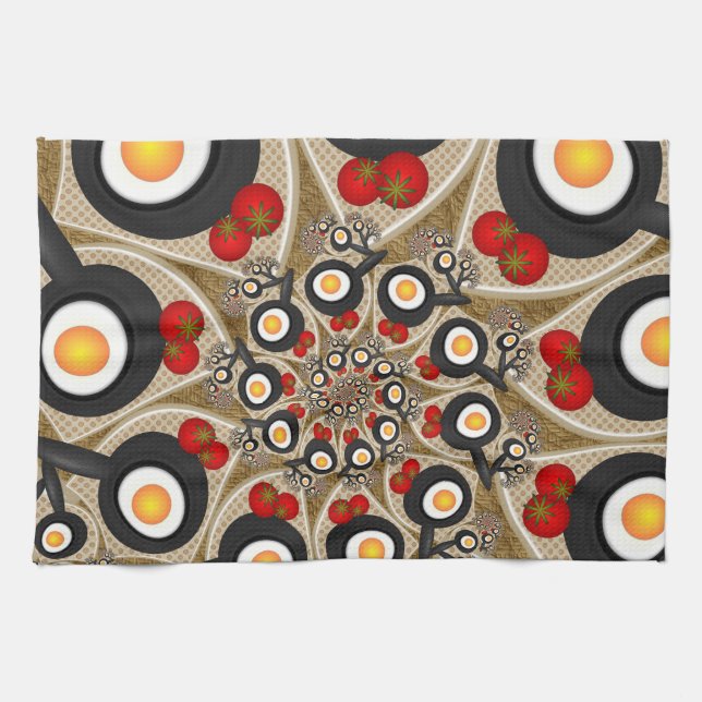 Brunch Fractal Art Funny Food, Tomatoes, Eggs Kitchen Towel (Horizontal)