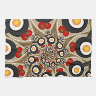 Brunch Fractal Art Funny Food, Tomatoes, Eggs Kitchen Towel