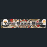 Brunch Fractal Art Funny Food, Tomatoes, Eggs Nameplate<br><div class="desc">Cool and unique fractal art fantasy, 
funny modern abstract pans,  tomatoes and eggs.
Design for your decorative unusual food desk name plate and more.
Customize the product by adding your own
name or text using the text template.</div>