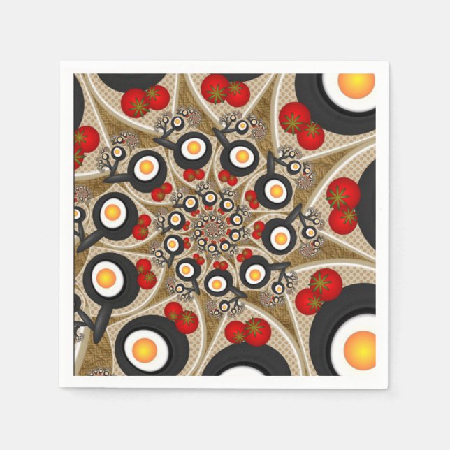 Brunch Fractal Art Funny Food, Tomatoes, Eggs Napkin (Front)