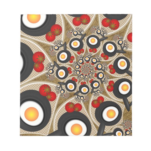 Brunch Fractal Art Funny Food, Tomatoes, Eggs Notepad (Front)