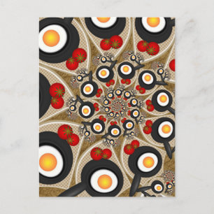 Brunch Fractal Art Funny Food, Tomatoes, Eggs Postcard