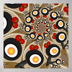 Brunch Fractal Art Funny Food, Tomatoes, Eggs Poster