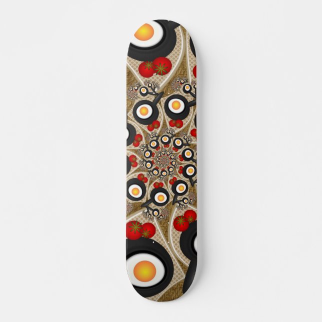 Brunch Fractal Art Funny Food, Tomatoes, Eggs Skateboard (Front)