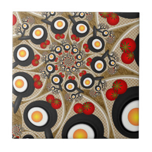 Brunch Fractal Art Funny Food, Tomatoes, Eggs Tile