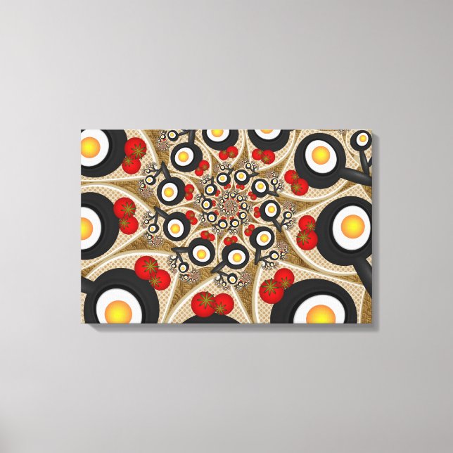 Brunch Fractal Funny Food, Tomatoes, Eggs Triptych Canvas Print (Front)