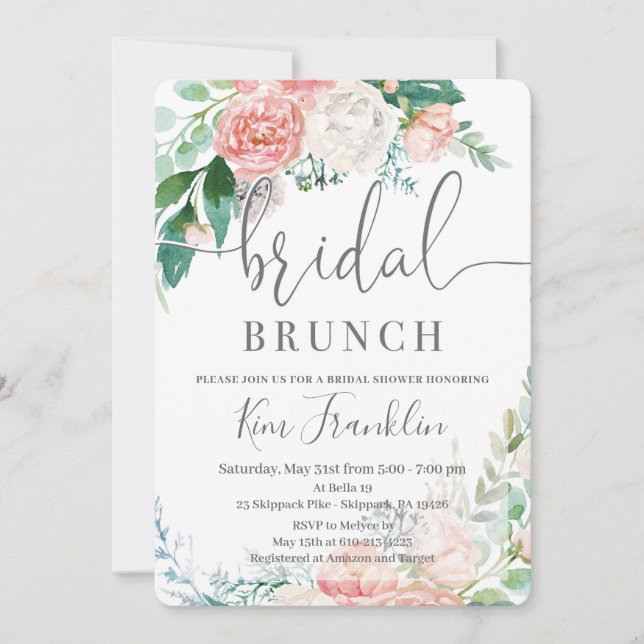 Brunch nuptial floral Invitation de douche romanti (Devant)