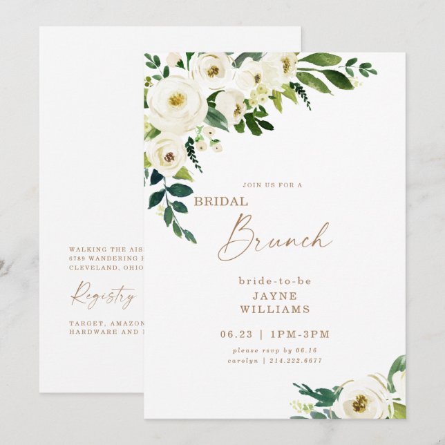 Brunch nuptial White Floral Invitation (Devant / Derrière)
