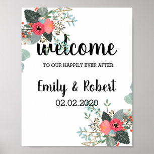 Brunch of watercolor leaf Foliage Wedding Poster