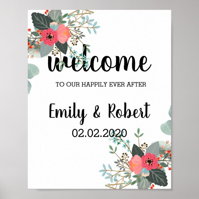Brunch of watercolor leaf Foliage Wedding Poster (Front)