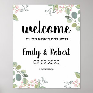 Brunch of watercolor leaf Foliage Wedding Poster