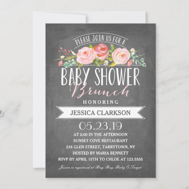 Brunch sur la bannière Rose| Invitation Baby showe (Devant)