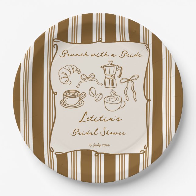 Brunch with bride retro coffee bridal shower paper plate (Front)