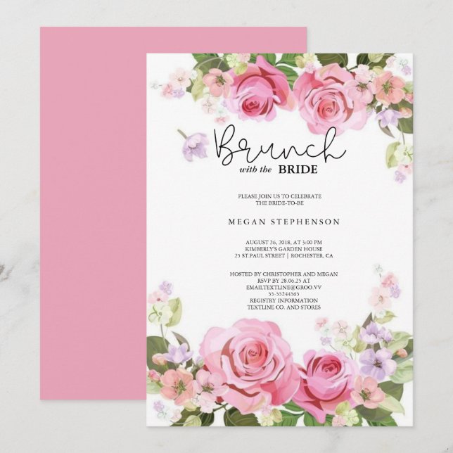 Brunch with the Bride Gold Greenery Bridal Shower Invitation (Front/Back)