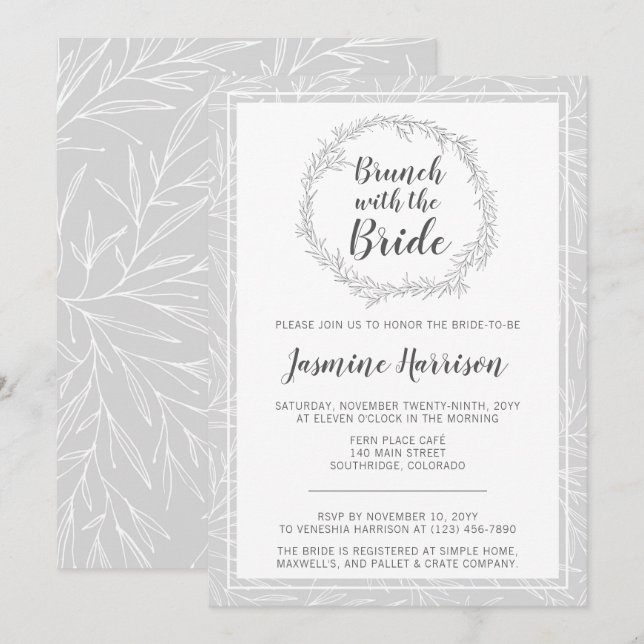 Brunch With The Bride Modern Botanical Wreath Invitation (Front/Back)