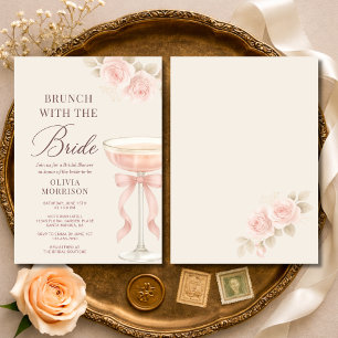 Brunch with The Bride Pink Bow Bridal Shower Invitation