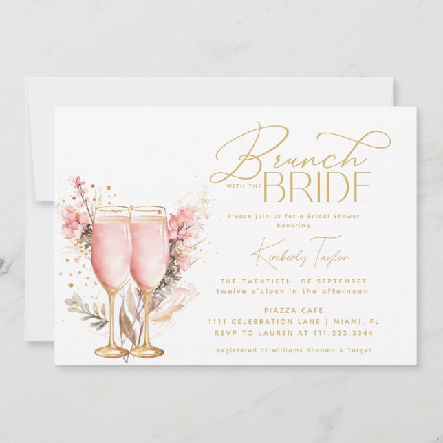 Brunch With The Bride Pink Rose Bridal Shower Invitation (Front)