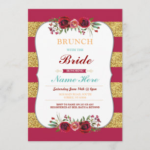 Brunch With The Bride Red Glitter Floral Invite